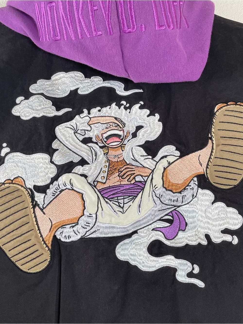 One Piece Sun God Nika Luffy Gear 5 Varsity Jacket Hot Topic Hooded Coat Size XL - Picture 3 of 10